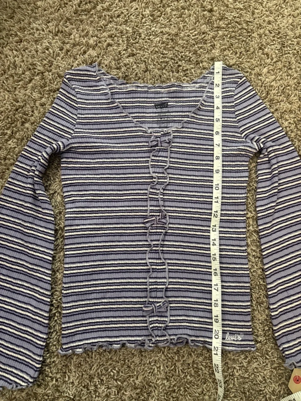 Levi's Lavender and White Striped Ruffle-Trim Long Sleeve Top